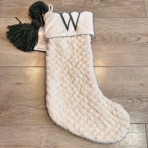 North Pole Trading Co Ivory Knitted Monogram W Christmas Stocking
